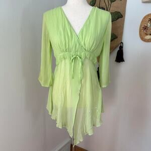 Asymmetrical Sequin Sheer Blouse